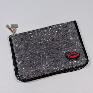 Shiseido Black Gray Glitter Sparkle Makeup Travel Toiletry Bag Clutch NWOT